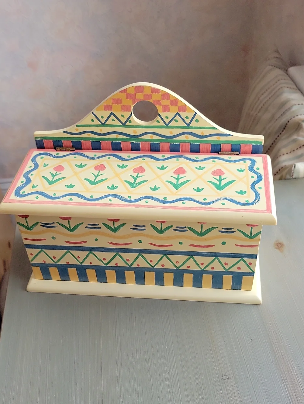 Handpainted Floral Wood Letter Trinket Box